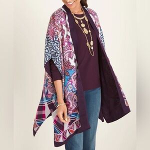 Chico’s Patchwork Print Ruana Poncho Shawl Wrap NWT size S/M